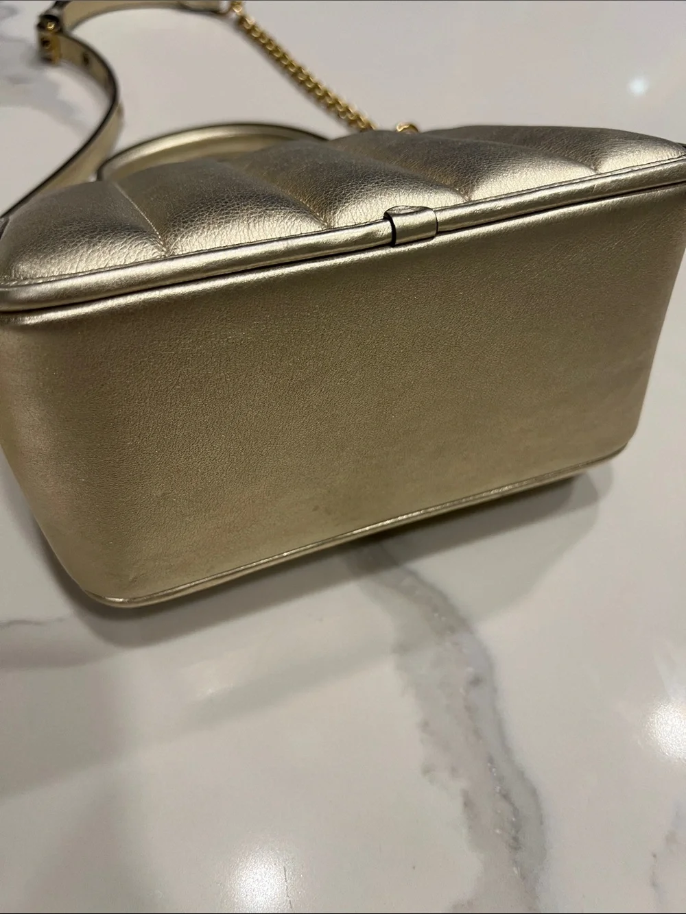 Coach Metallic Gold Quilted Leather Satchel with Chain Strap